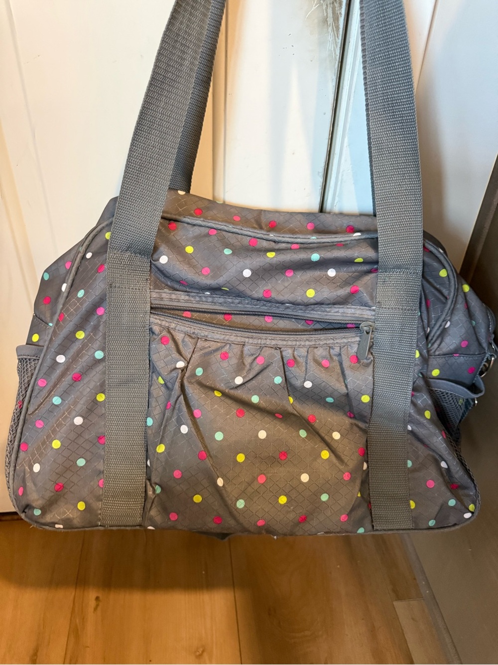 thirty-one Gray Polka Dot Shoulder Tote with Multicolor Dots